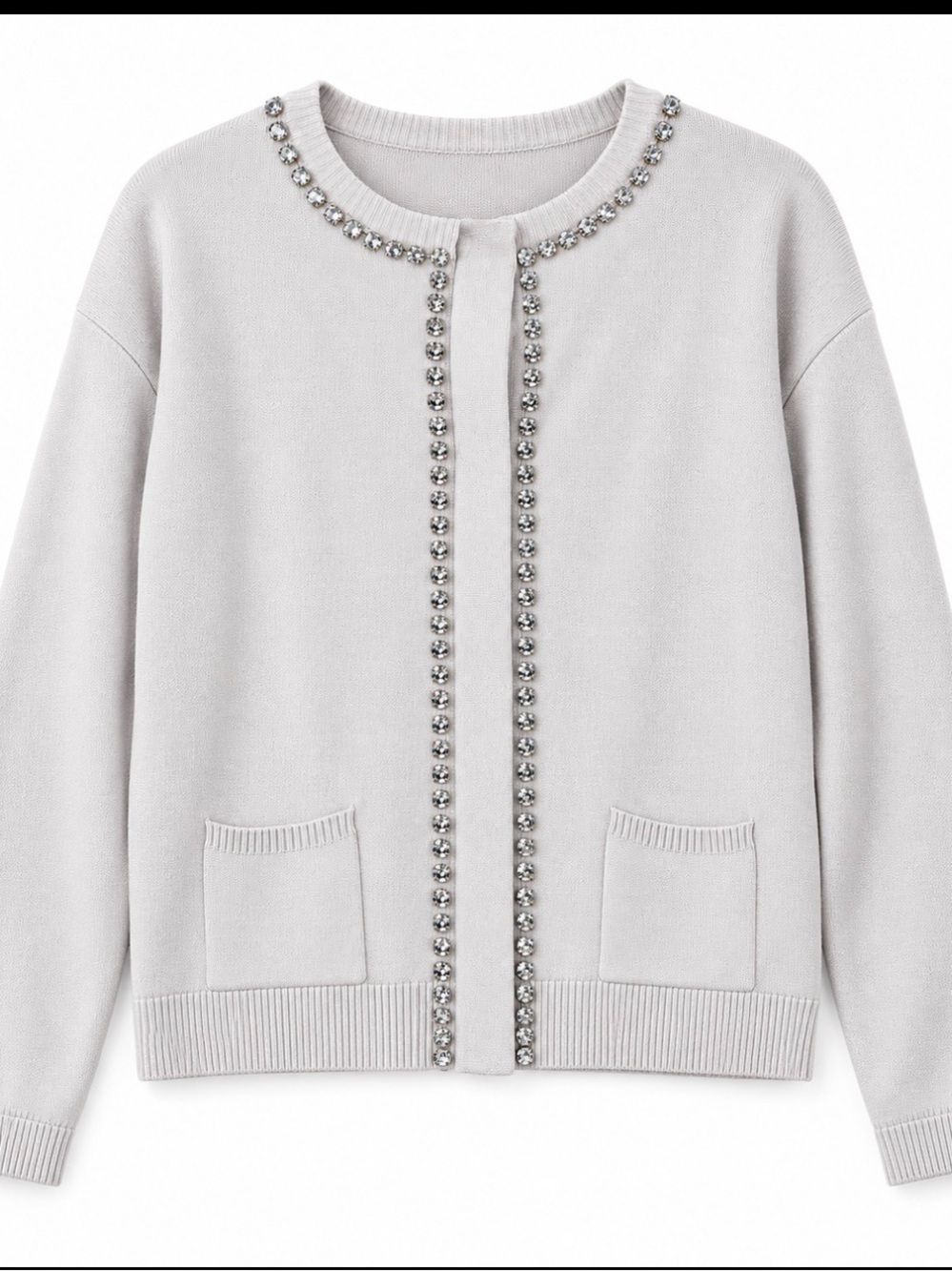 Sioni NWT Ivory Rhinestone Trim Cardigan Sweater M
